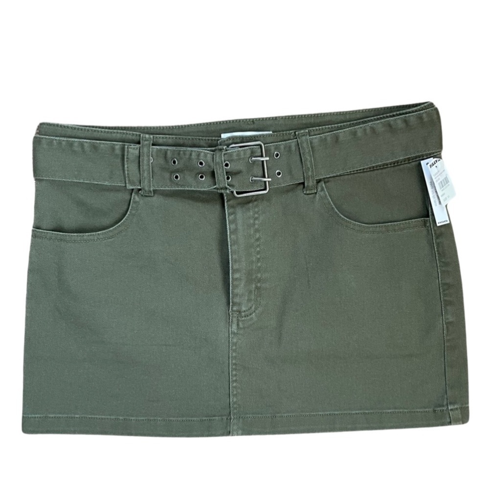 RSQ Olive Green Denim Belted Micro Mini Skirt Women’s Size 31.